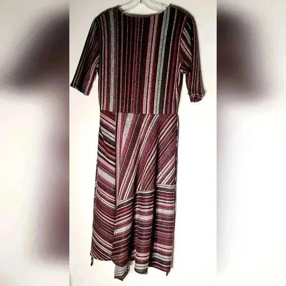 Gaby Skye Asmetrical Stripe Boho Retro sz 6 High & Low Wrap Neck Belted Dress - Picture 11 of 11